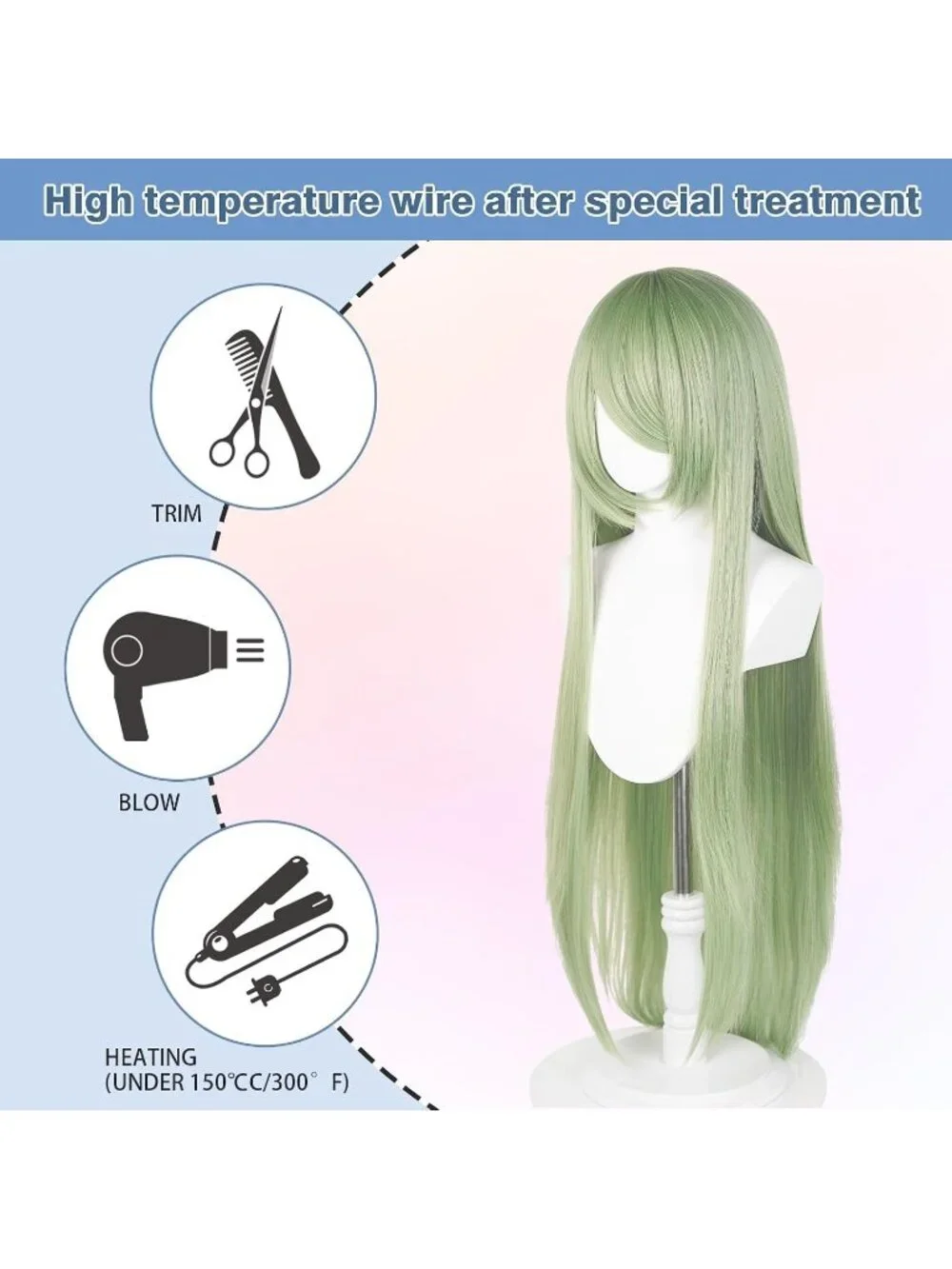 Women's Light Green 100 Cm Heat Resistant Universal Straight Costume Long Wigs